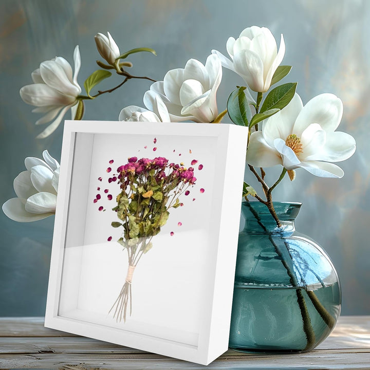 JMIATRY 4er Set 3D Bilderrahmen 20x20 CM, Bilderrahmen zum Befüllen, Weiss Objektrahmen Shadow Box f