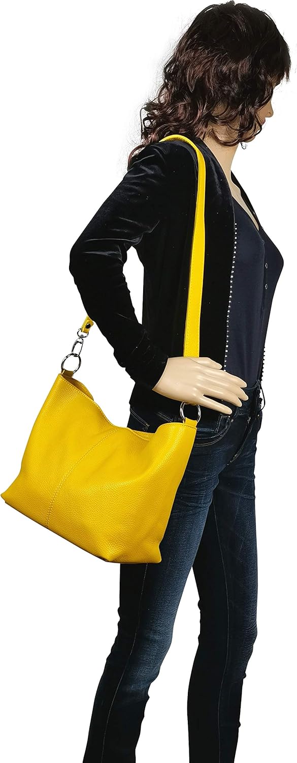 AMBRA Moda Damen Leder Handtasche Schultertasche Umhängetasche Hobo bag GL005 Apfelgrün, Apfelgrün