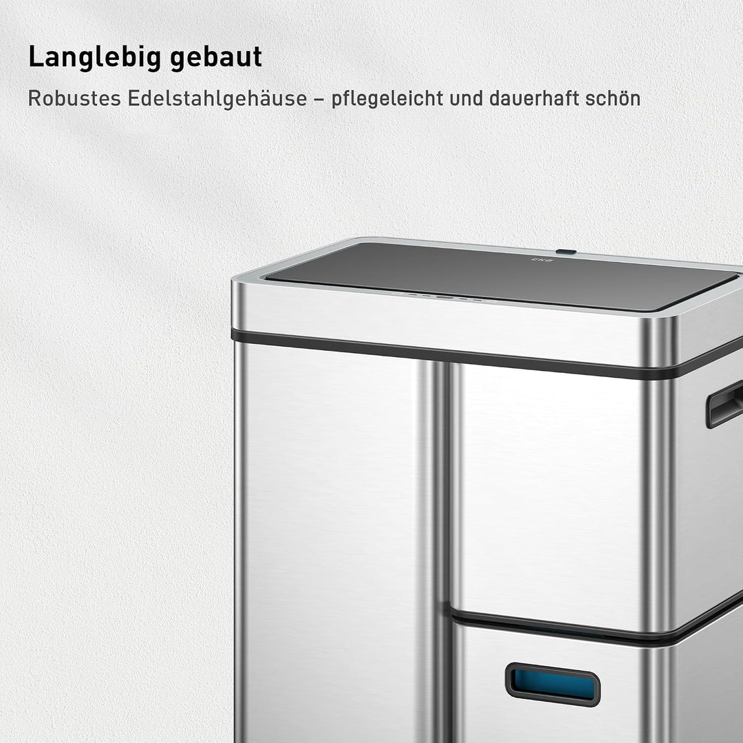 EKO Mirage Plus Mülltrennsystem mit 3 Fächer, 2 x 15 L und 30 L, Recycler Mülleimer mit Sensor, 3 Ku