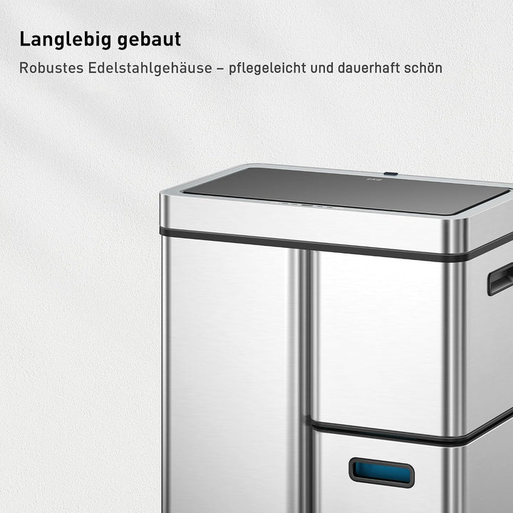 EKO Mirage Plus Mülltrennsystem mit 3 Fächer, 2 x 15 L und 30 L, Recycler Mülleimer mit Sensor, 3 Ku