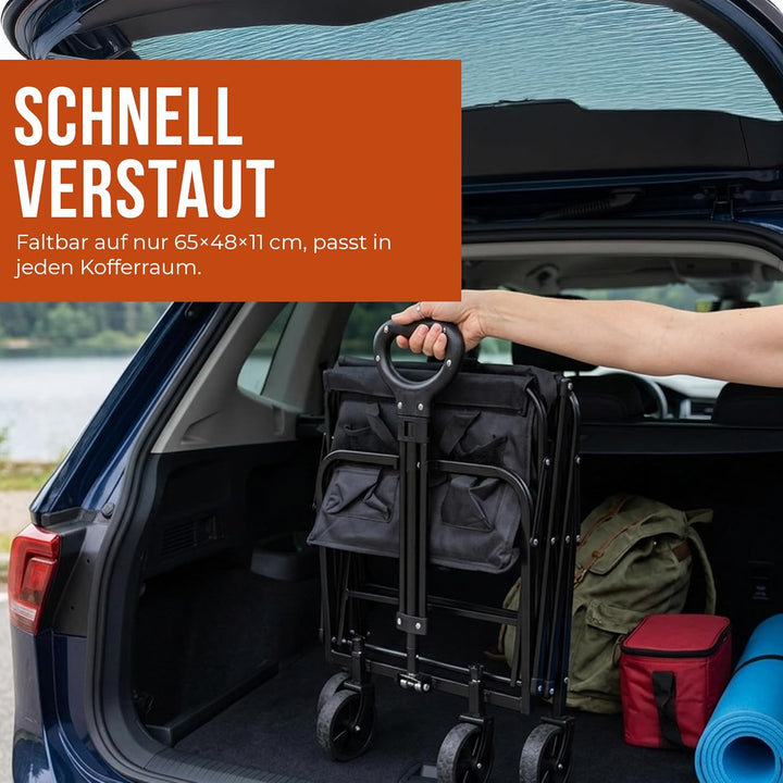 Faltbarer Bollerwagen Camping Trolley Handwagen | Bis 80kg Tragkraft, 60L Volumen, 360° Rädern, 600D