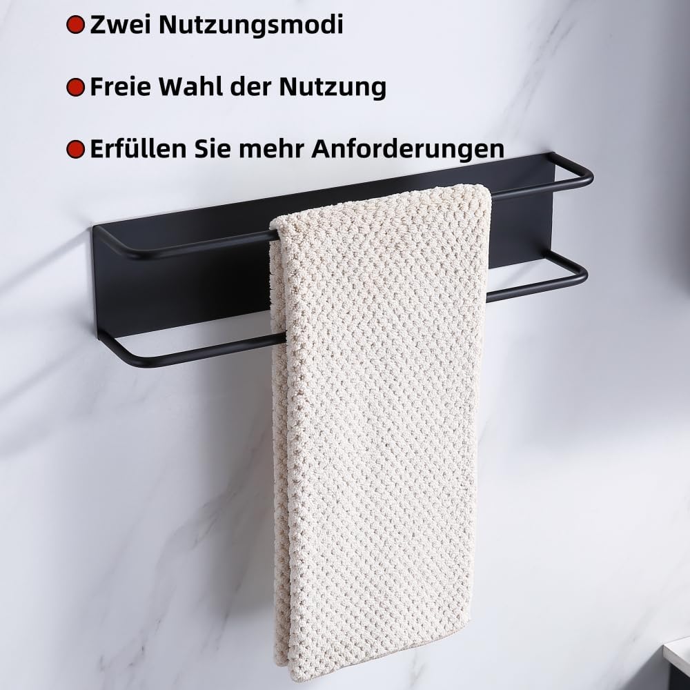 Gästehandtuchhalter Ohne Bohren Schwarz,Handtuchregal Selbstklebend Edelstahl SUS304 Handtuchaufbewa
