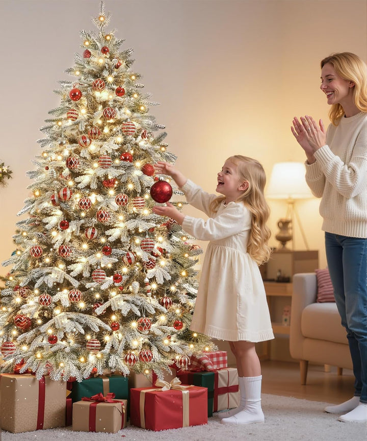 Yorbay Künstlicher Weihnachtsbaum mit Beleuchtung Weiss Schneeflocken LED Tannenbaum für Weihnachten
