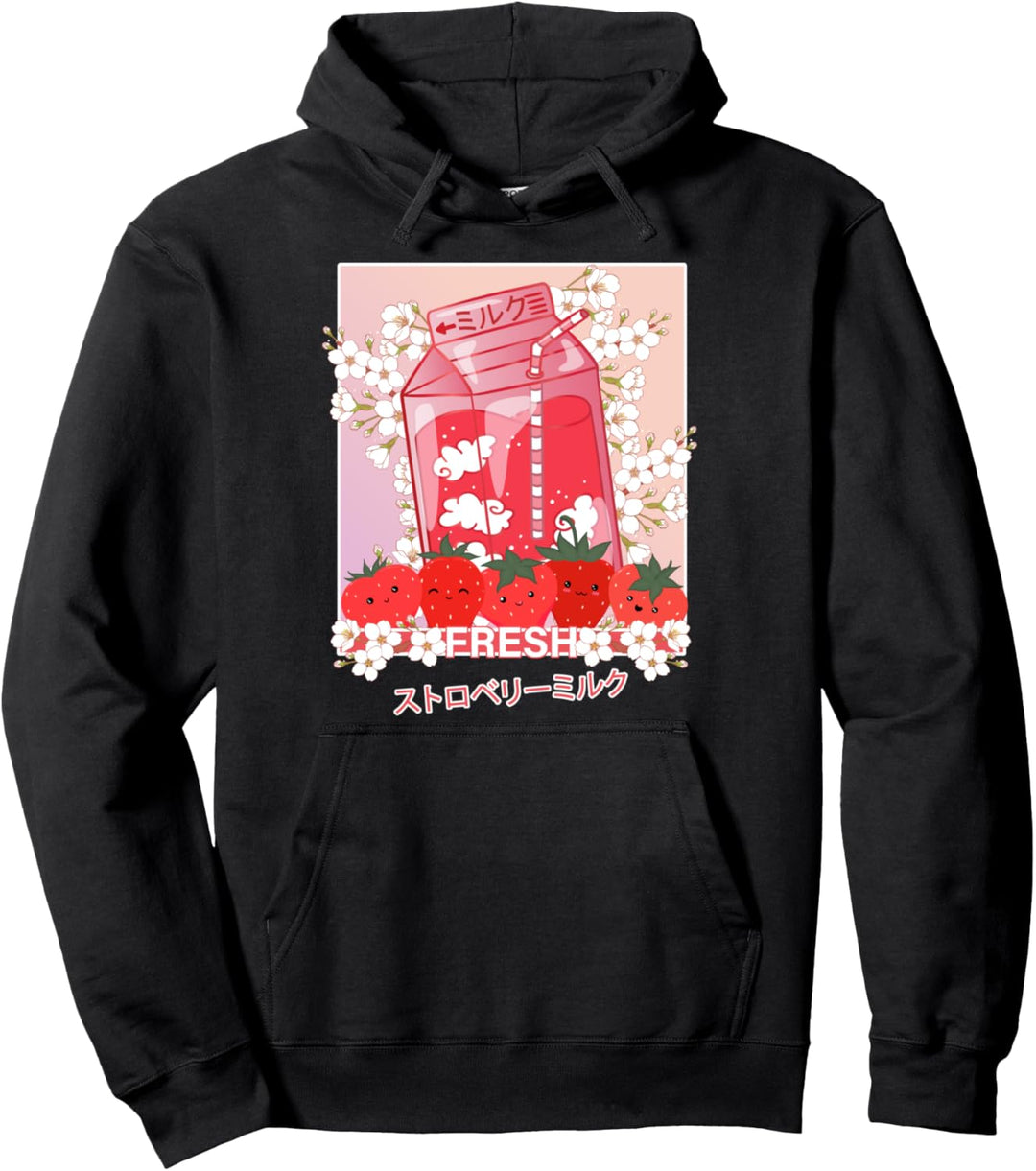 Kawaii Pastell Soft Grunge Japanische Erdbeer-Milchshake Pullover Hoodie