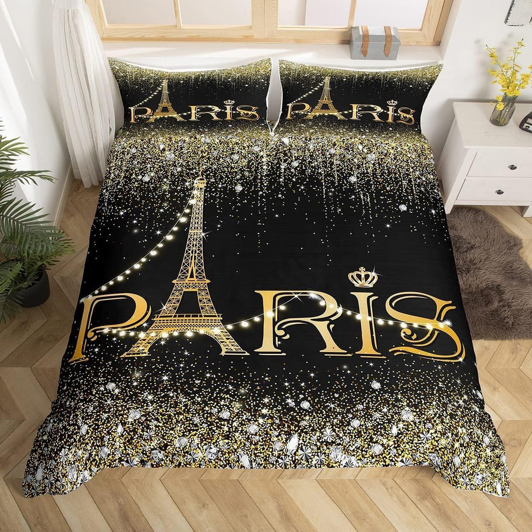 Bettwäsche-Set, Glitter Paris, 220 x 240 cm, Bettbezug Eiffelturm für Mädchen und Jugendliche, Bettw