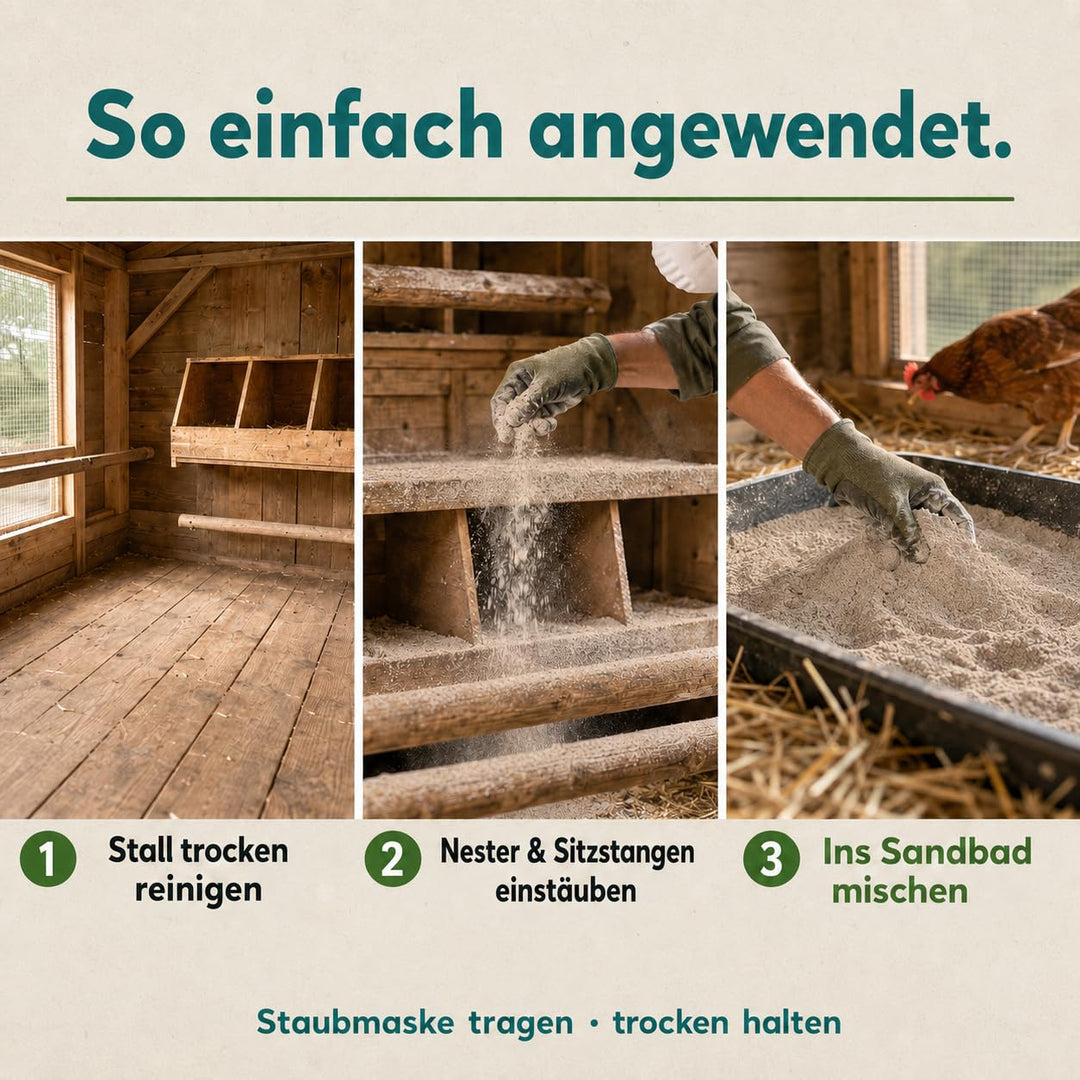 Kieselgur für hühner einstreu Diatomeenerde Pulver Rein unkalziniert gegen die Rote Vogelmilbe 30 kg