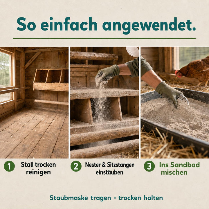 Kieselgur für hühner einstreu Diatomeenerde Pulver Rein unkalziniert gegen die Rote Vogelmilbe 30 kg