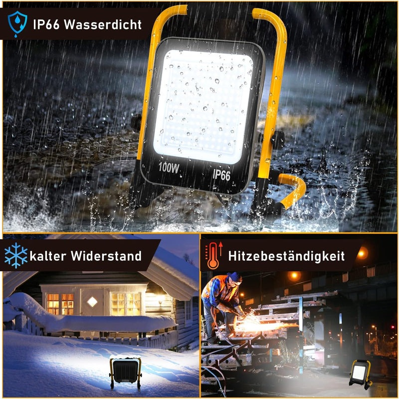 Ikodm LED Baustrahler, 50W 5100LM Arbeitsleuchte Strahler, IP66 Wasserdicht Tragbar Arbeitsscheinwer