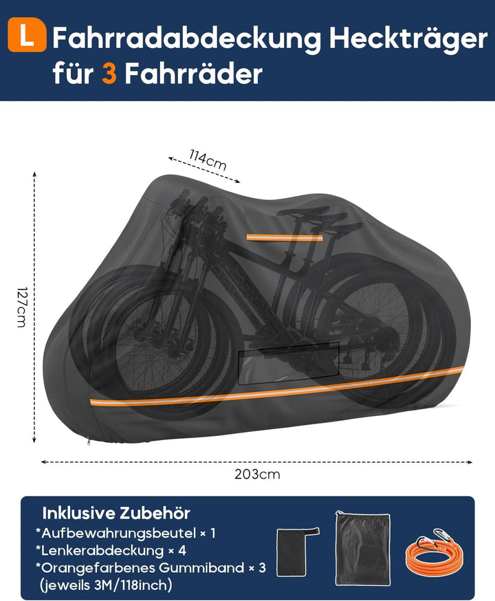 Fahrradabdeckung Heckträger für 3 Fahrräder, 420D Oxford Fahrradschutzhülle mit Baumwollfutter, Wass