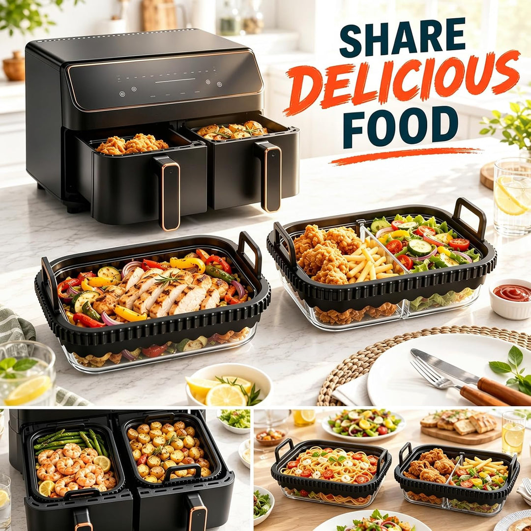 2 Stück Glasauflaufform für Heissluftfritteuse, kompatibel mit Ninja AF400EU/DZ400EU/AF500EU, COSORI