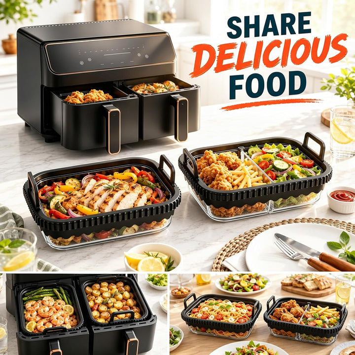 2 Stück Glasauflaufform für Heissluftfritteuse, kompatibel mit Ninja AF400EU/DZ400EU/AF500EU, COSORI