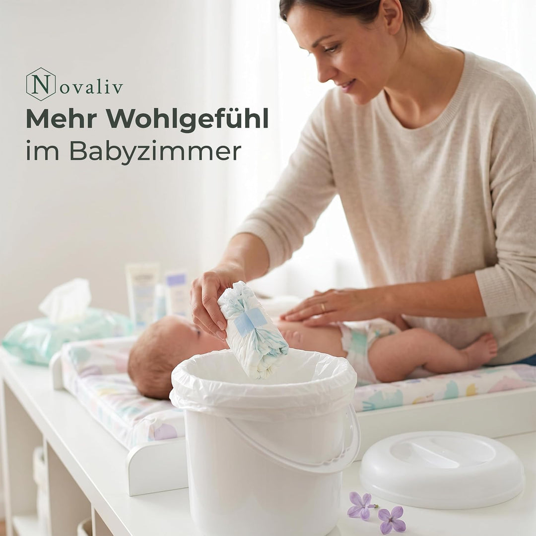 Novaliv Windeleimer 10 L 2er-Set geruchsdicht – 2x Windelmülleimer ohne Kassette mit Deckel &amp; Griff