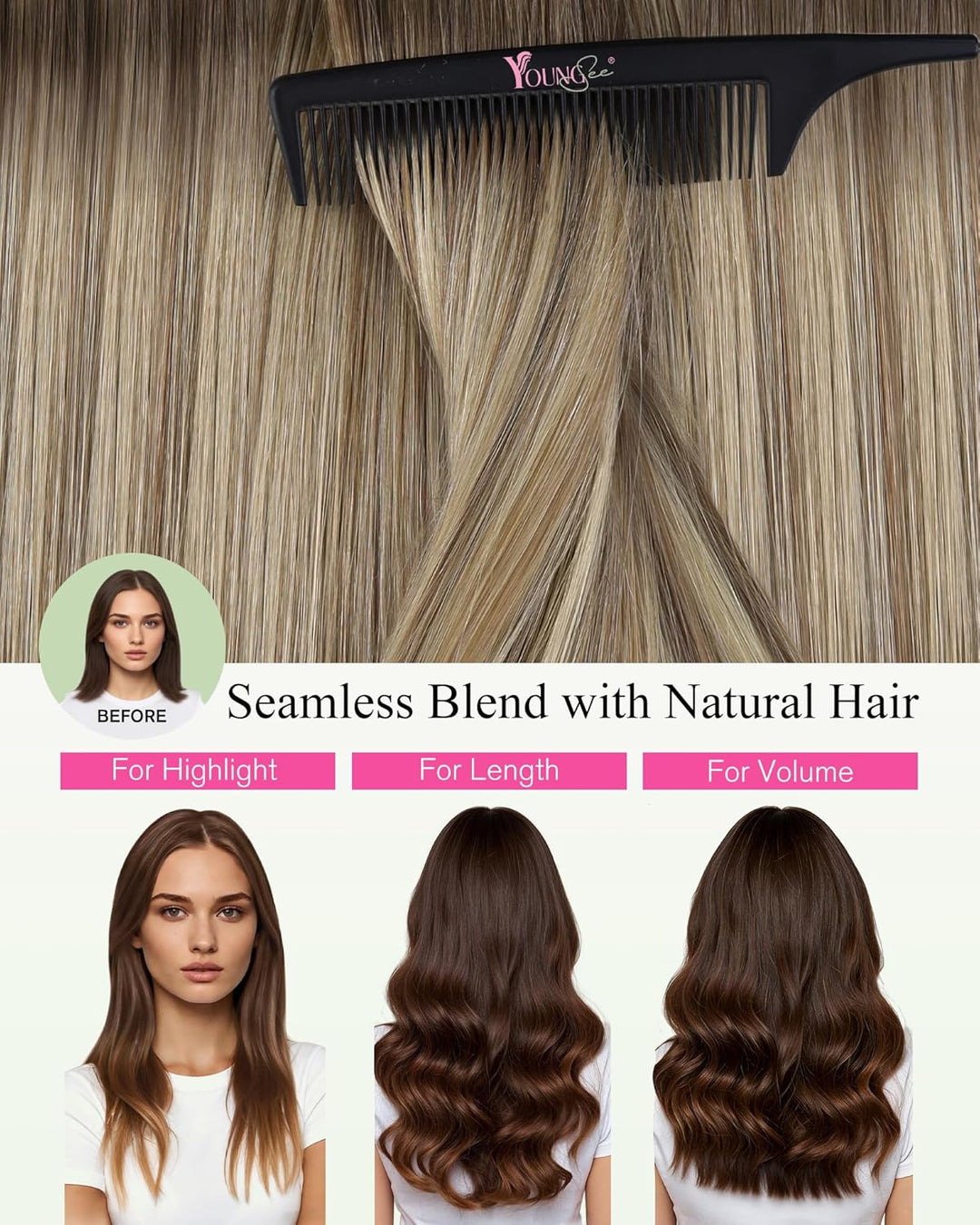 YoungSee Tape Extensions Echthaar Ombre 30 cm Echthaar Extensions Tape Ombre Tape in Haarverlangerun