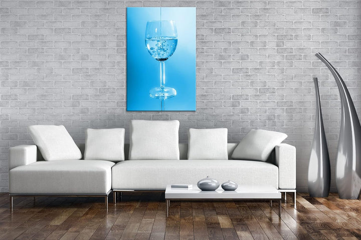 deyoli Öl in einem Wasserglas Format 80x60 Effekt: Monocrome Blau als Leinwandbild, Motiv fertig ger