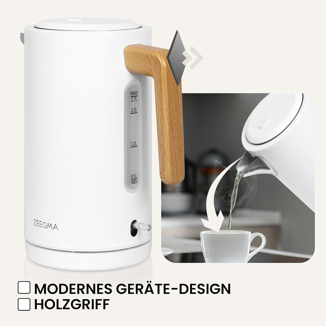 ZEEGMA KETLEE 1,7 L Kabelloser elektrischer Wasserkocher für Tee und Kaffee, 2200 Watt, Wasserstands