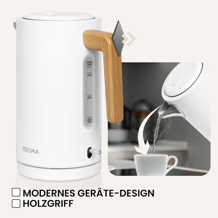 ZEEGMA KETLEE 1,7 L Kabelloser elektrischer Wasserkocher für Tee und Kaffee, 2200 Watt, Wasserstands