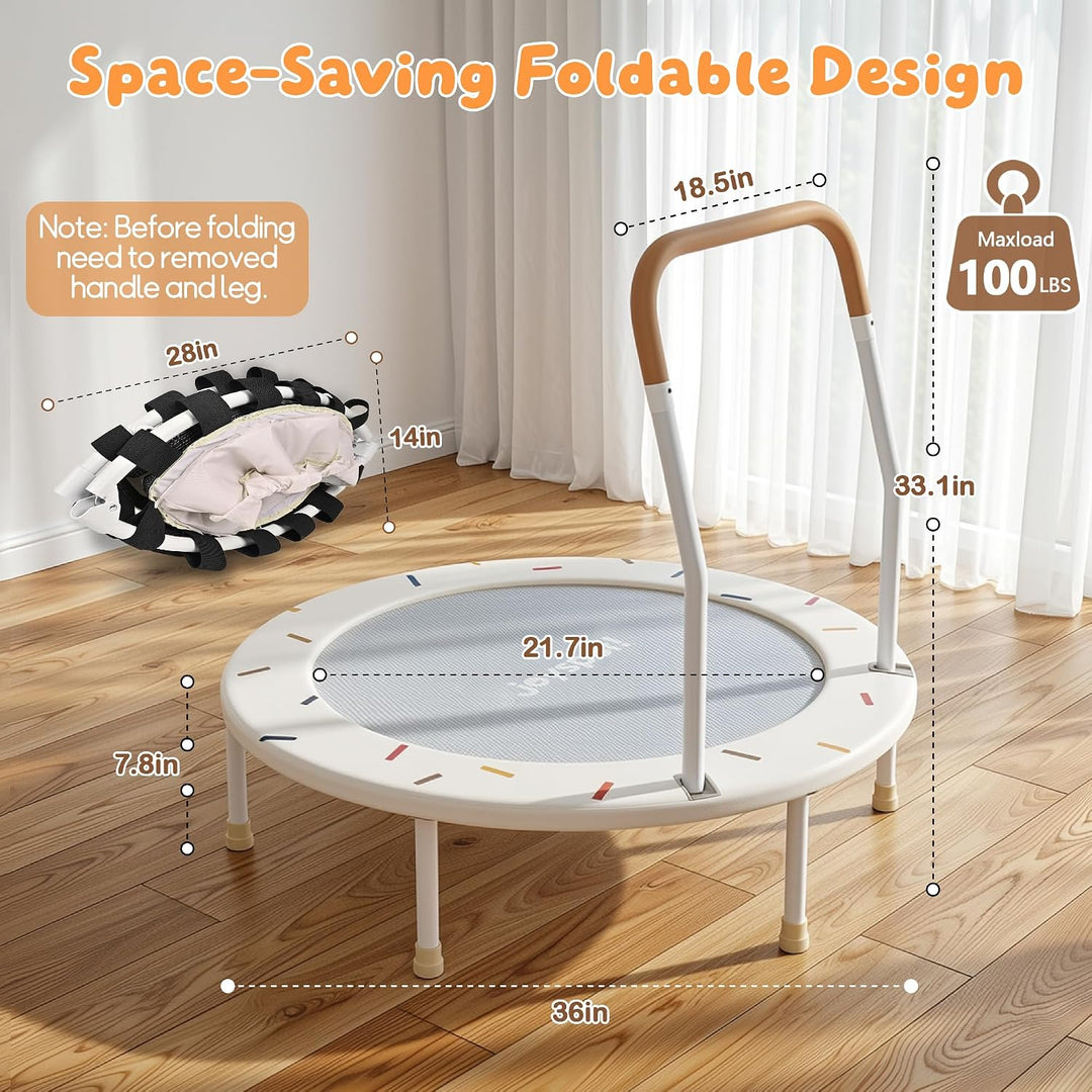 JOY SPOT! Ø 91cm Kinder Trampolin mit Schaumstoffgriff, faltbares Mini Trampolin für drinnen &amp; draus