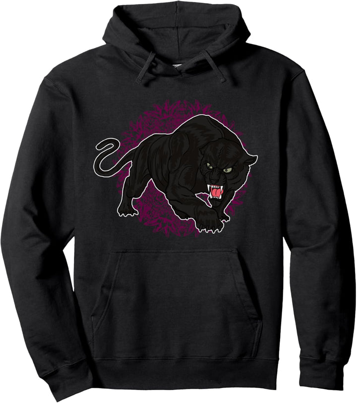 Schwarzer Panther mit rosa Hintergrund, cooles Design, schwarzer Panther Pullover Hoodie