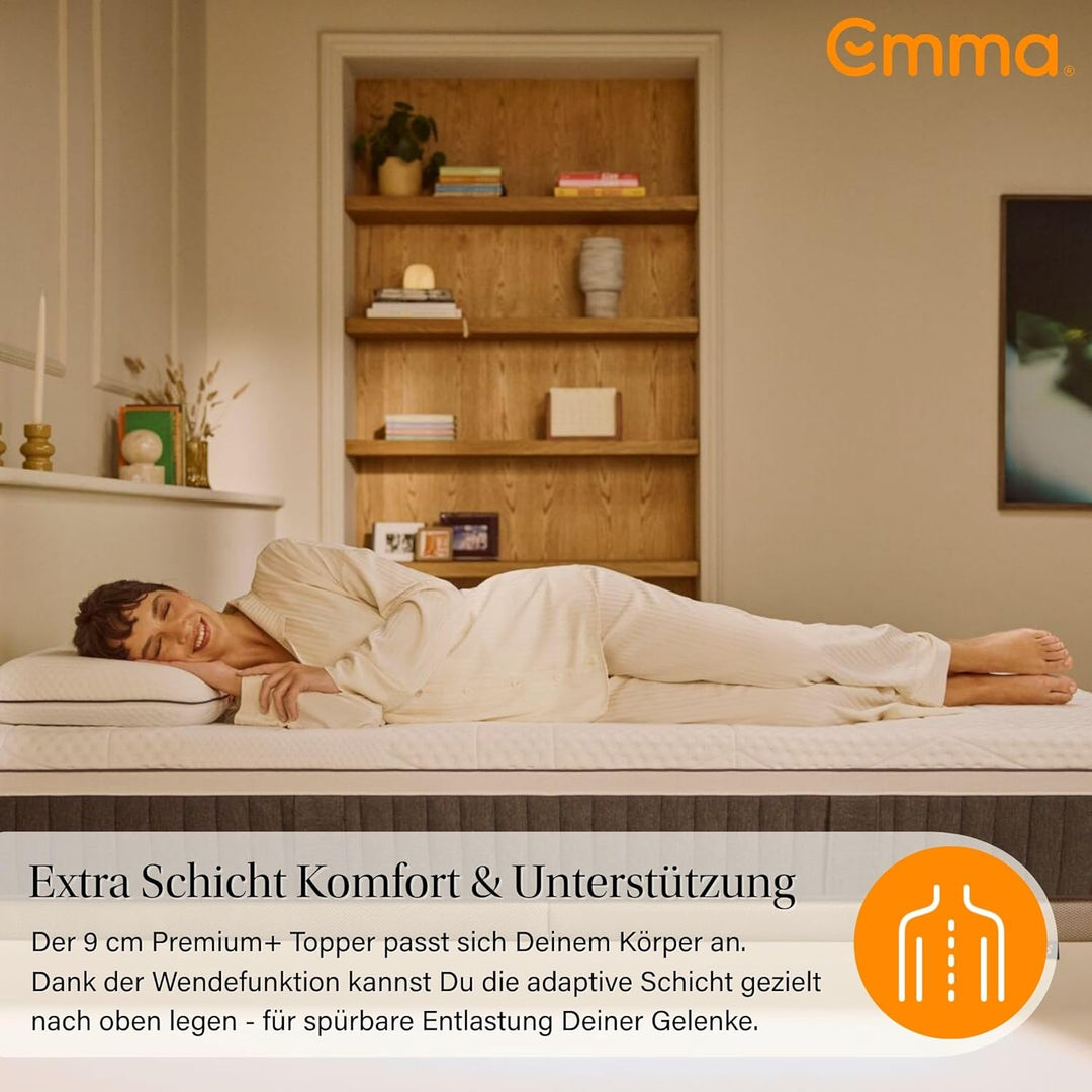 Emma Premium Topper 100x200 cm, Atmungsaktiver Matratzentopper, Memory-Schaum, Waschbarer Bezug bei