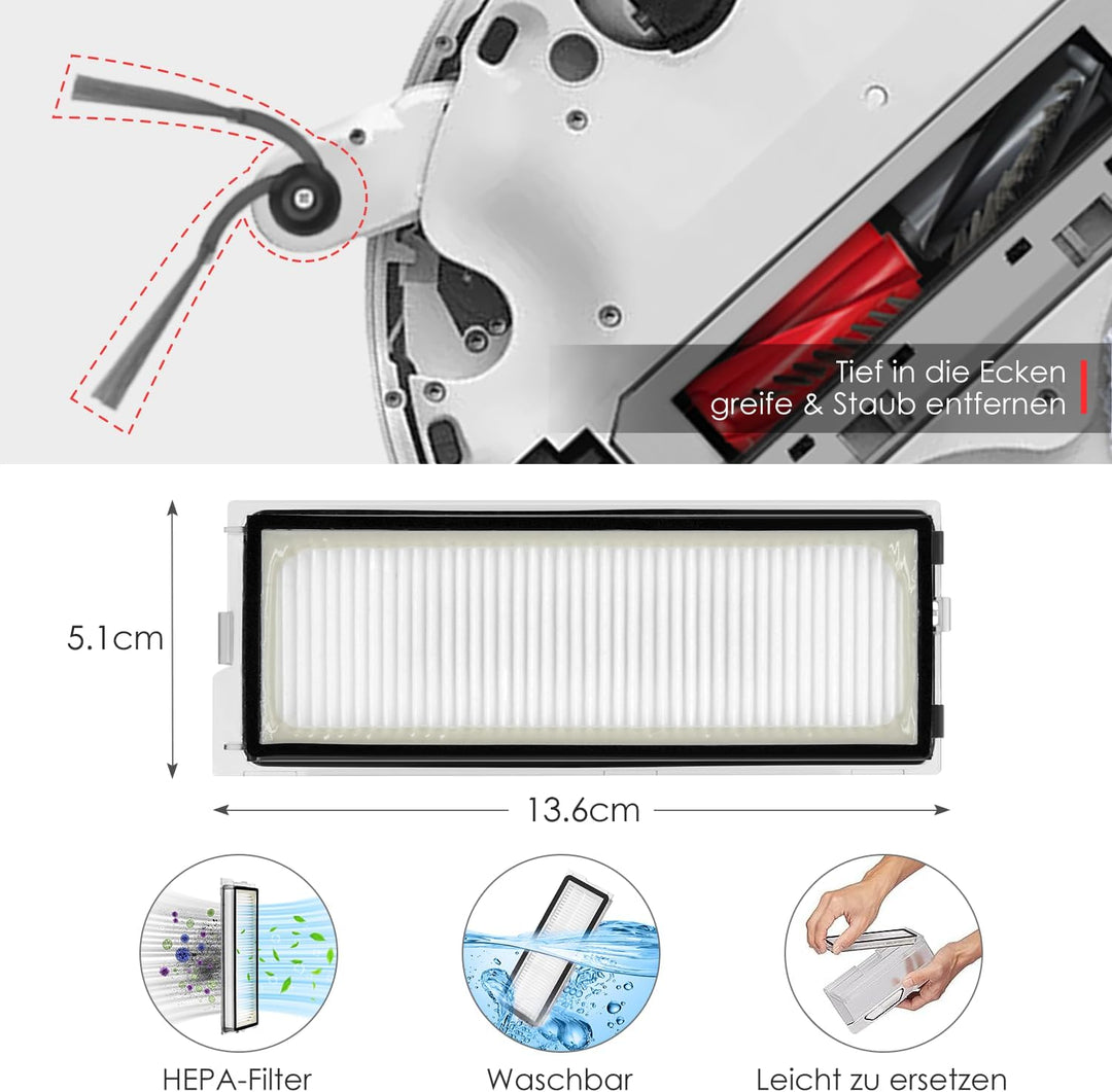 Zubehörset für Roborock Qrevo Curve/Qrevo Edge, oGoDeal 1*Main Rollbürste 4*Staubbeutel 4*Seitenbürs