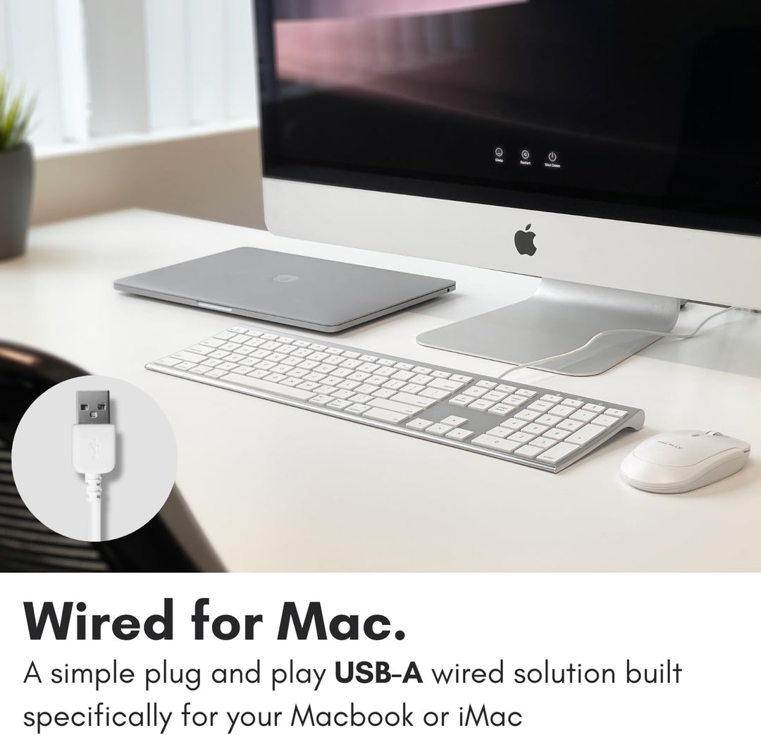 Macally Ultradünne USB-Tastatur mit Kabel, kompatibel mit Apple-Tastatur oder Windows – Tastatur in