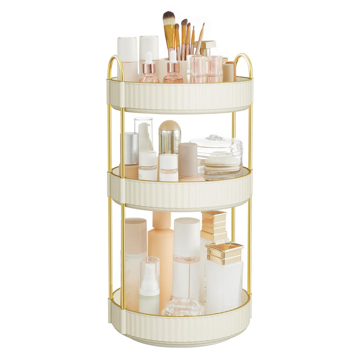 SONGMICS Make-up Organizer drehbar, Kosmetik-Organizer rund, 3 Ebenen, Kosmetik Aufbewahrung, anpass