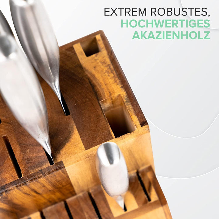 Coninx Messerblock ohne Messer - Akazienholz Knife Block - Universal Messerblock Holz - Einfache Küc