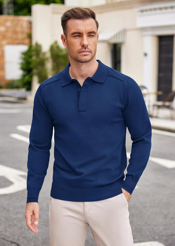 COOFANDY Polo Pullover Herren Strick Poloshirt Langarm Strickpullover mit Polokragen Business Pullov