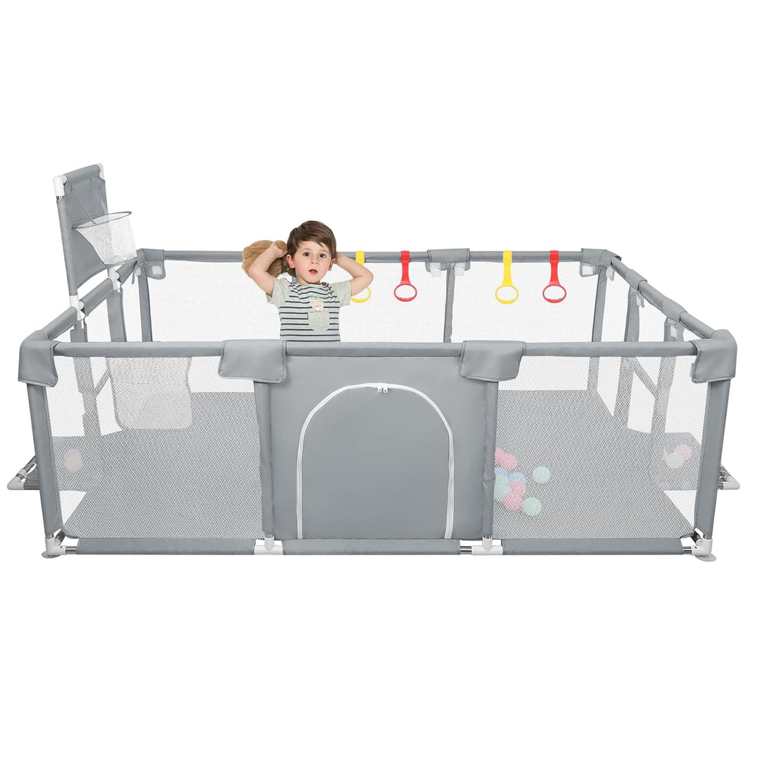 Laufgitter für Kinder mit Saugnäpfen, verbesserte Version 2025 Baby-Gehege 300D Oxford-Gewebe, Aktiv