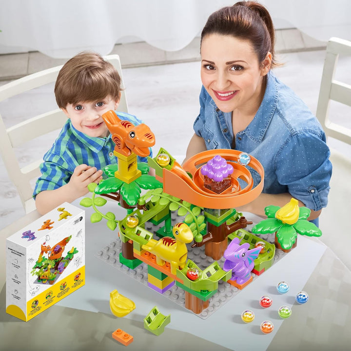 Murmelbahn Bausteine Dinosaurier Spielzeuge, Kinder STEM Spielzeug Dino Kugelbahn Set ab 3 4 5 6 Jah
