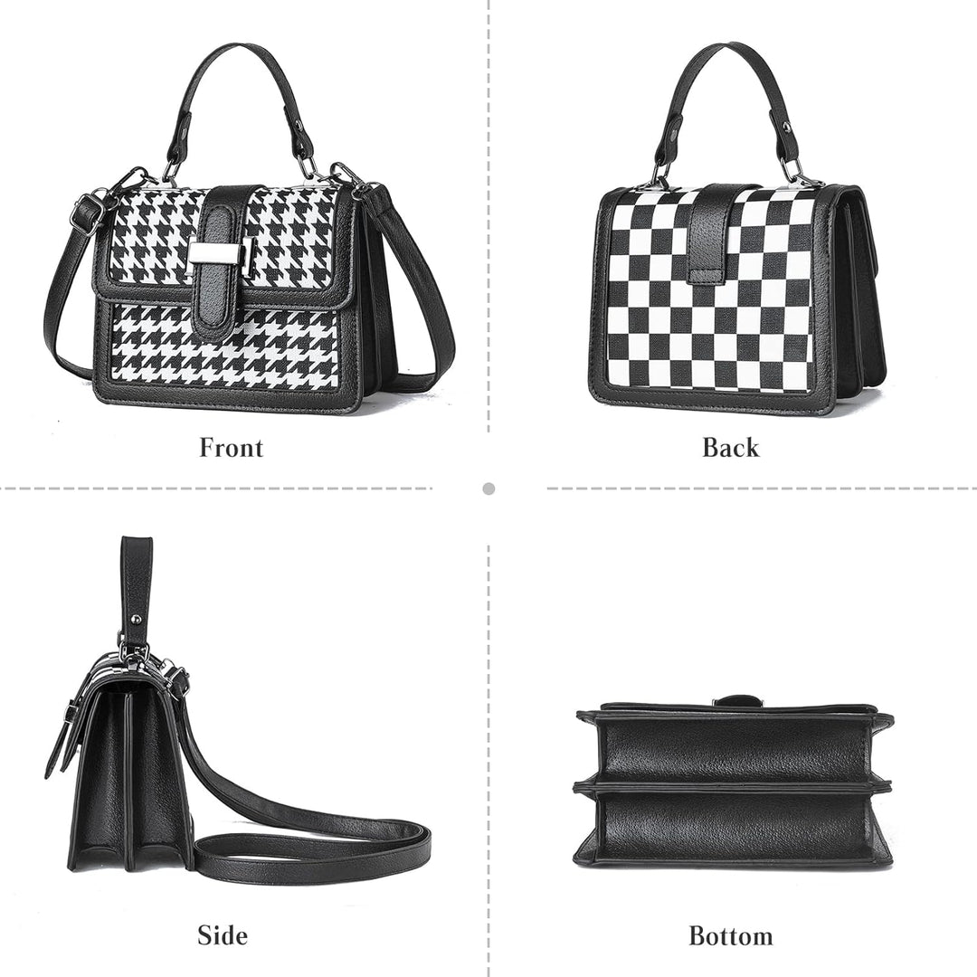 FANDARE Mode Damen Handtasche Schultertasche PU-Leder Tragetasche Schachbrett Umhängetasche Wasserdi