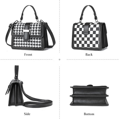 FANDARE Mode Damen Handtasche Schultertasche PU-Leder Tragetasche Schachbrett Umhängetasche Wasserdi