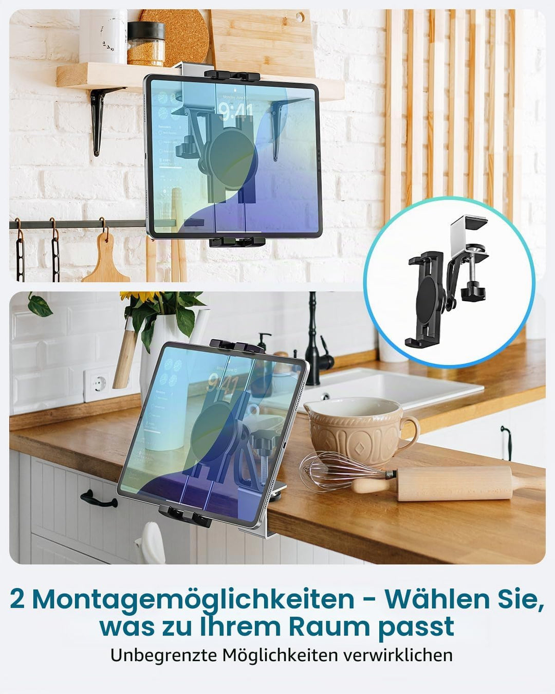 Oilcan Unterschrank Tablet Halterung Handyhalter, Küche Unterbau Tablet Halter mit Verstellbarer Met