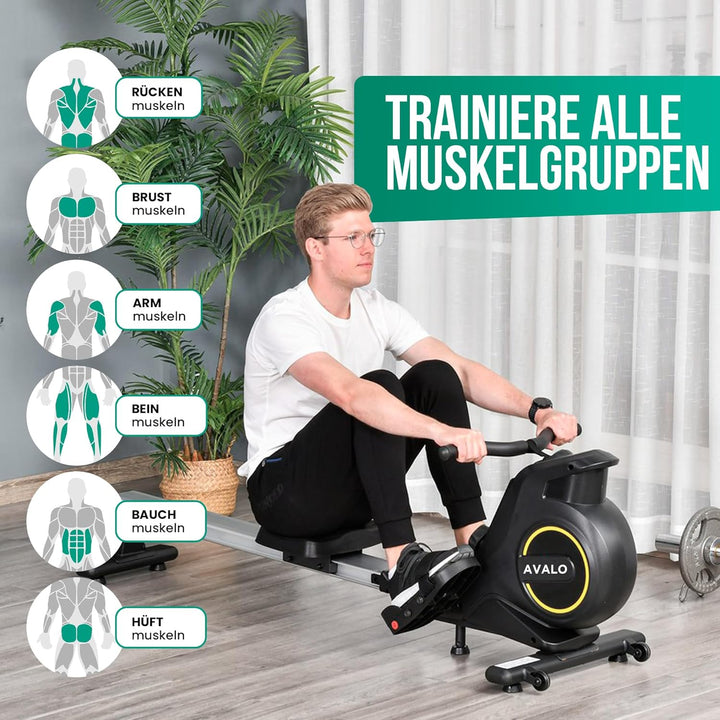 Avalo Rudergerät zusammenklappbar mit Display - Rudergerät mit 8 Widerstandsstufen - Rudergerät für