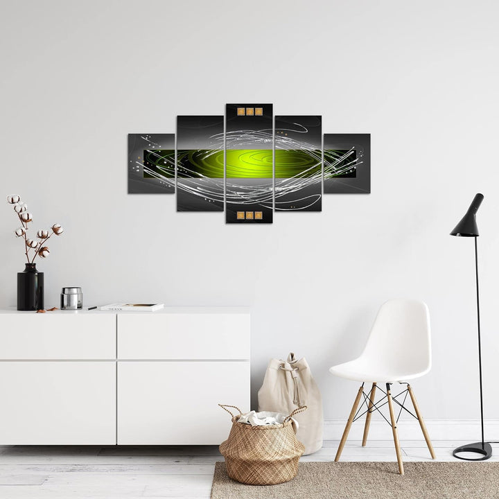 Runa Art Bild Wohnzimmer Schlafzimmer Abstrakt 5 Teilig Grün Grau Schwarz Wandbilder auf Vlies Leinw