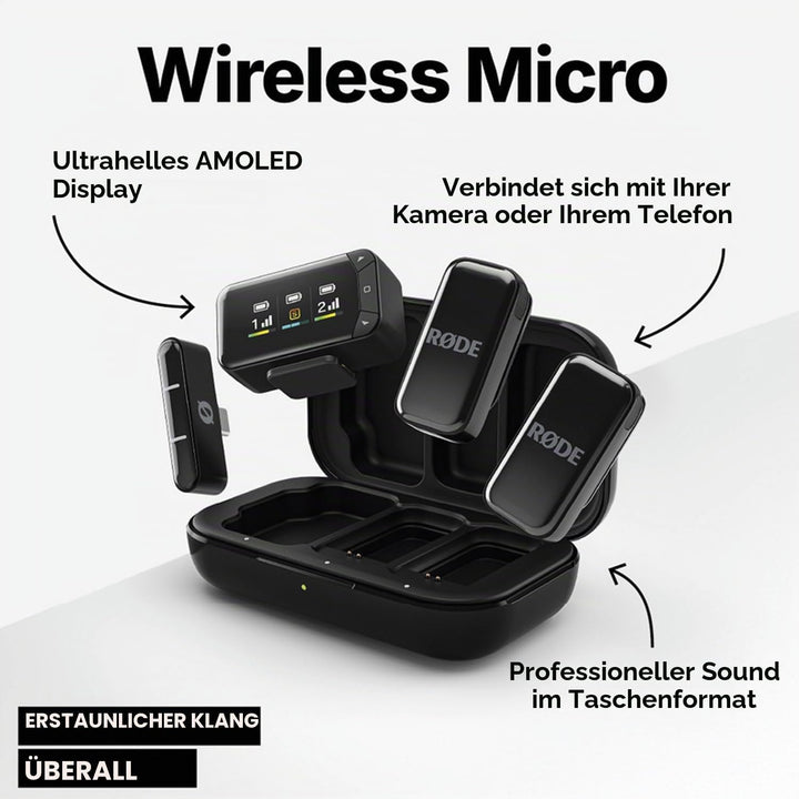 Rode Wireless Micro Camera Kit Drahtloses Mikrofon-System für Kameras mit keepdrum Mikrofasertuch