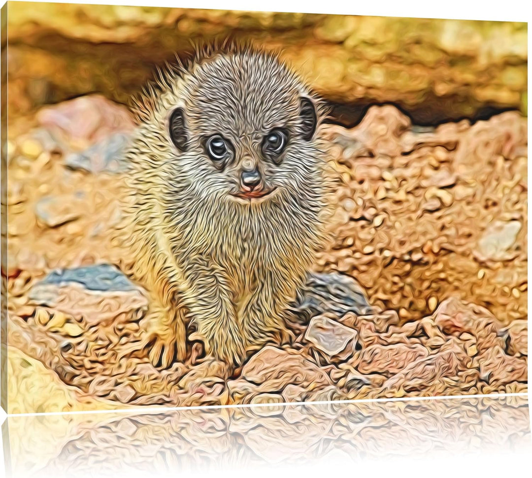 junges Erdmännchen zwischen Steinen Deluxe Format: 120x80 cm auf Leinwand, XXL riesige Bilder fertig
