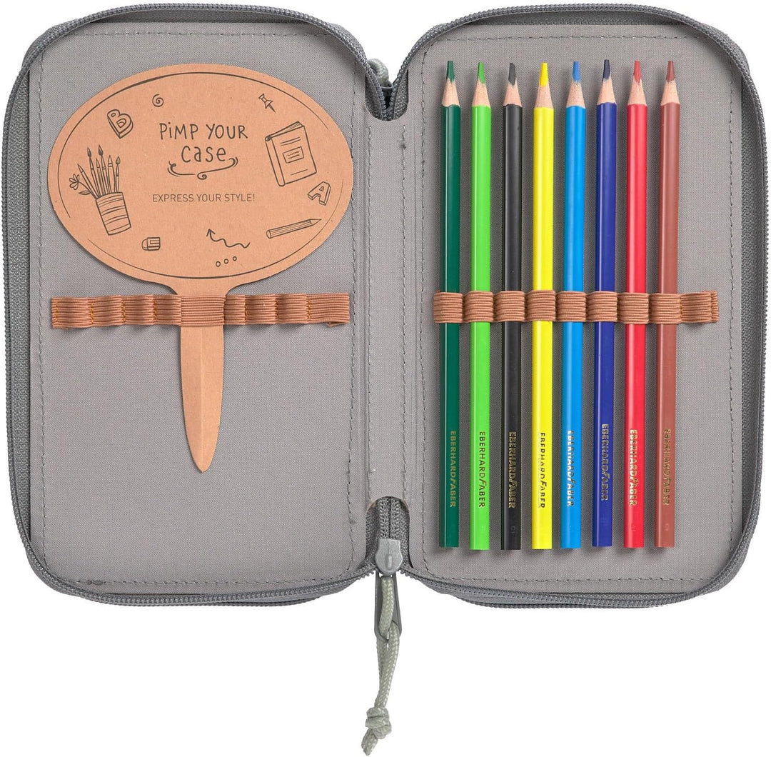 LÄSSIG Federmäppchen befüllt 20-teilig / School Triple Pencil Case Unique Speckles Anthracite Grau,
