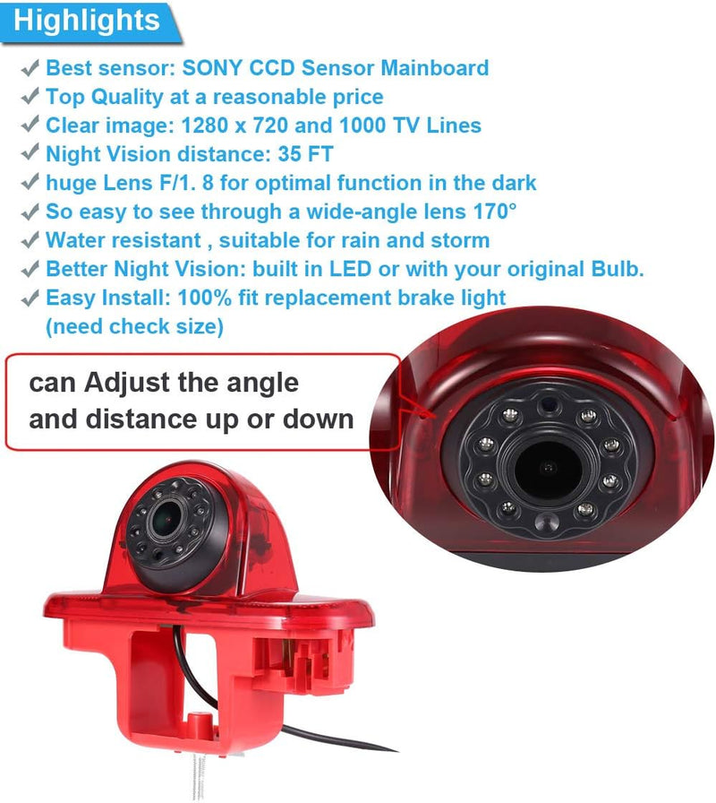 4.3" Monitor + HD IP68 Rückfahrsystem Rückfahrkamera im 3. Bremslicht Bremsleuchte passend Mit Winke