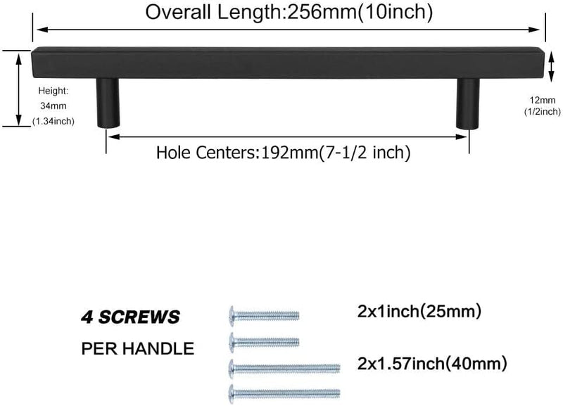 LONTAN 10 Stück Möbelgriffe Schwarz Küchengriffe Schrankgriffe, Griffe Schwarz 192mm Griffe für Küch