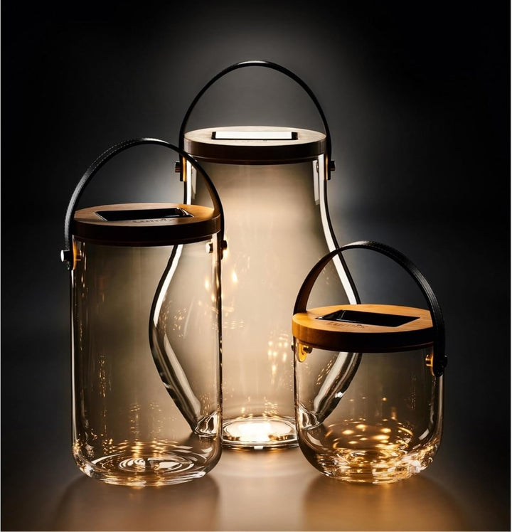 Lumix® LED Deco Glass Long Solarlicht Dekoleuchte Sonnenglas Solarlampe mit Bambusdeckel Mundgeblase