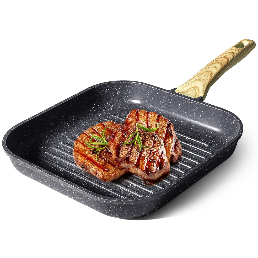 GiPP Grillpfanne 28 x 28 cm, Steakpfanne, Grillpfanne Induktion Aluguss mit Granit-Antihaftbeschicht