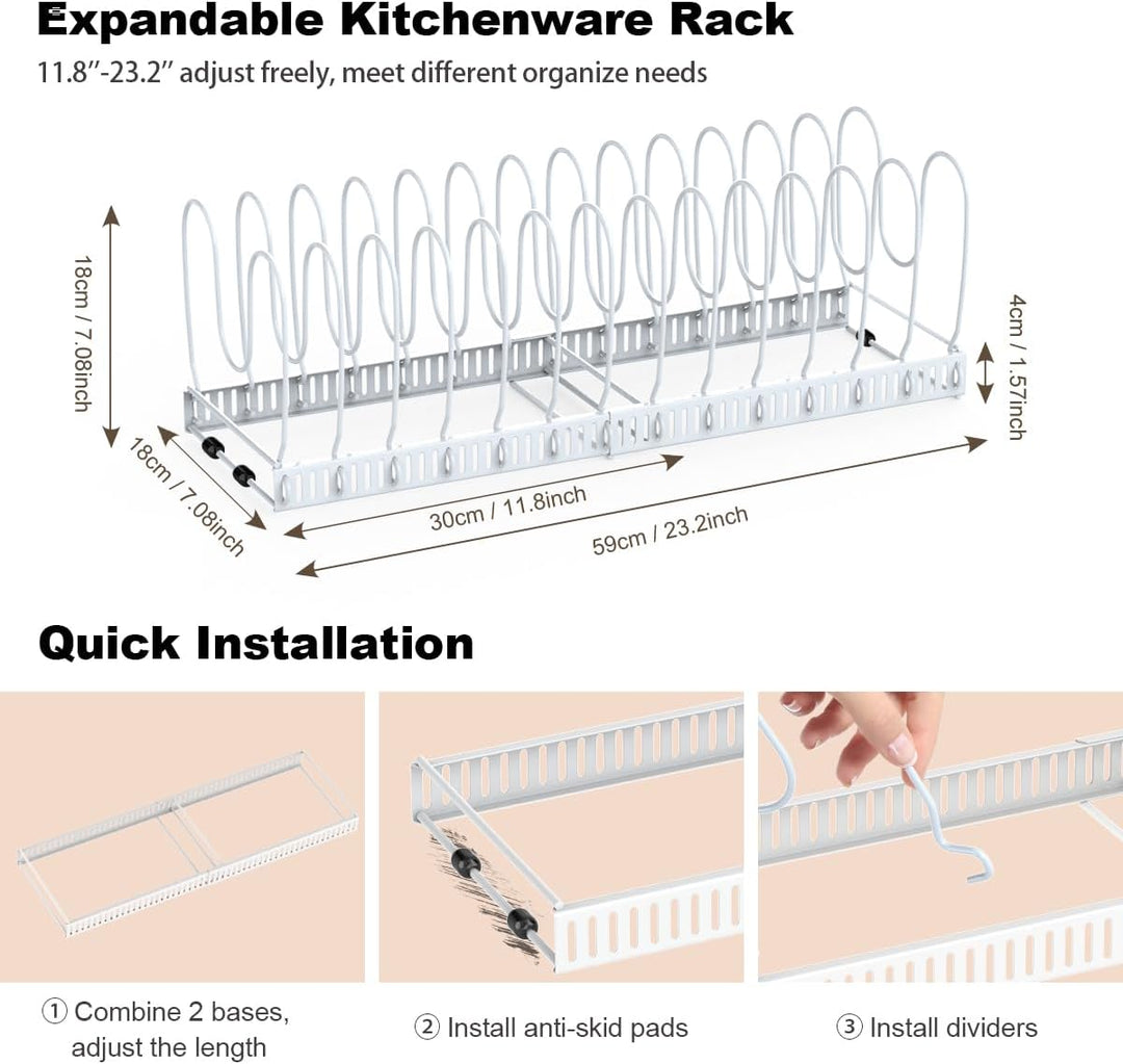 Housolution Pfannenhalter für Schublade, Erweiterbarer Topfdeckelhalter mit 14 Verstellbaren Teiler,