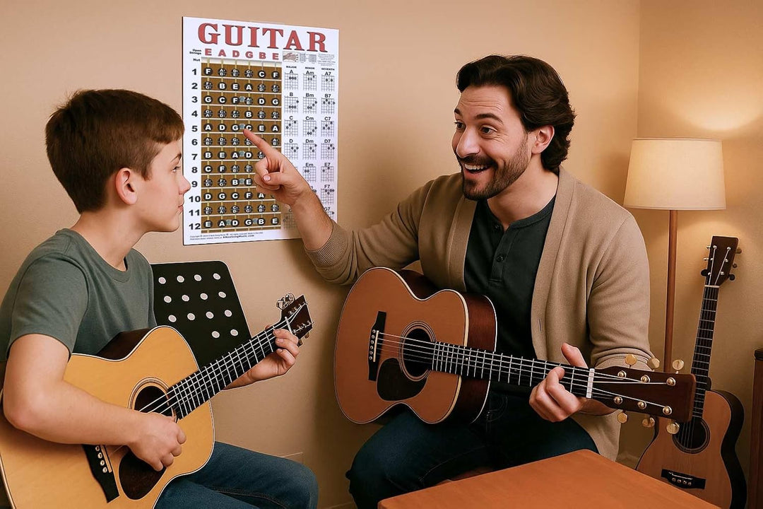 A New Song Music Laminiertes Gitarren-Akkord &amp; Griffbrett Note Chart Anleitung Easy Poster für Anfän