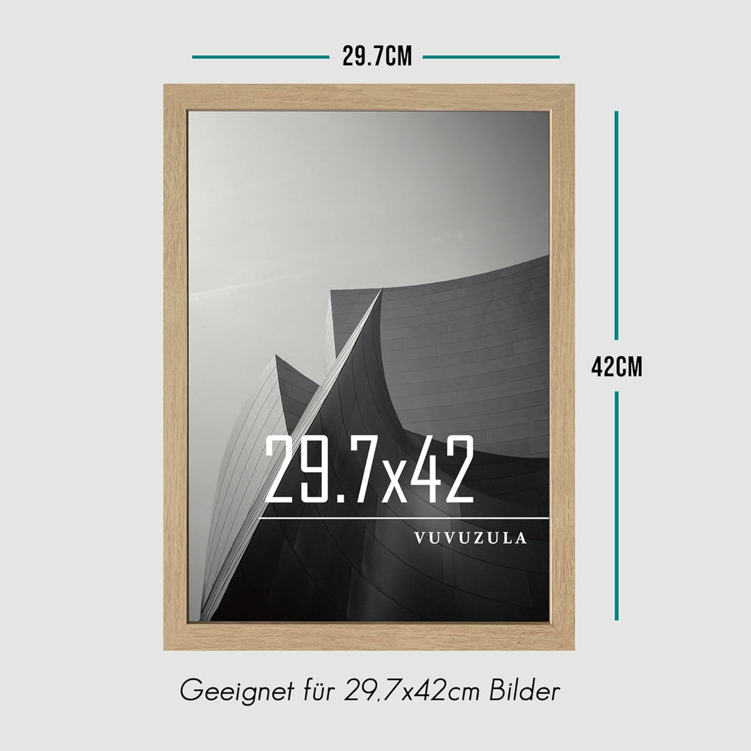 VUVUZULA Bilderrahmen A3 Holz Fotorahmen 30x42cm Holzrahmen MDF Rahmen DIN A3 Natur 3er Set Beige A3