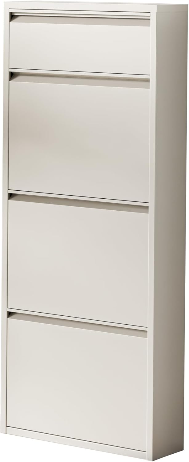 [en.casa] Schuhschrank Sokndal Schuhkipper mit 4 Klappen Metall Schuhkommode für 6 Paar Schuhe 118 x