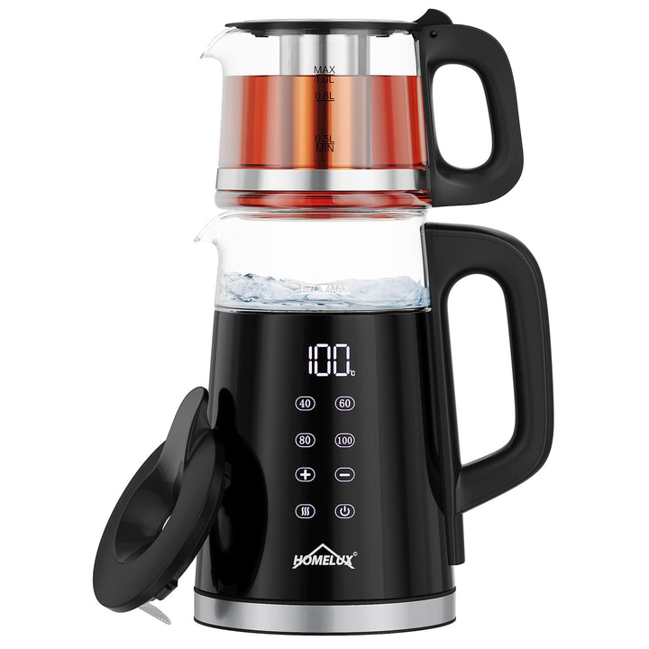 Glas Wasserkocher 1.7L + 1L, 2200W Teekocher Teekannen mit Warmhaltefunktion und Teetrichter, Wasser