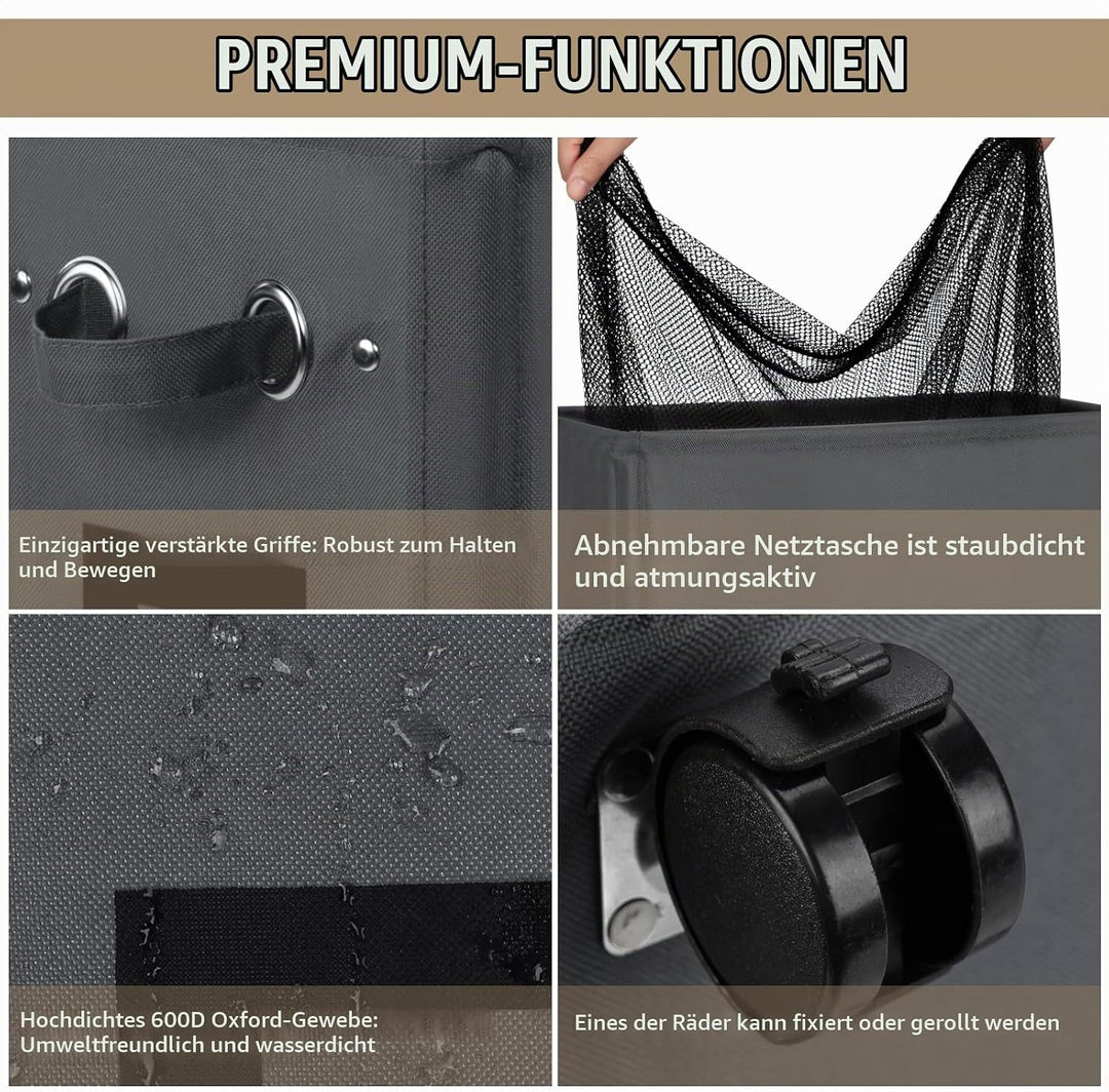 DOKEHOM 29-Inches Grossen Faltbare Wäschekörbe mit Rad, Zusammenklappbaren Wäschesäcke, Kleider Tasc