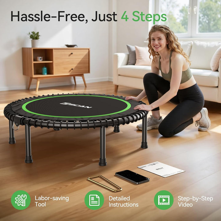 BCAN 204 kg Faltbares Mini-Trampolin, 102 cm Fitness-Trampolin für Erwachsene mit robusten Gummiseil