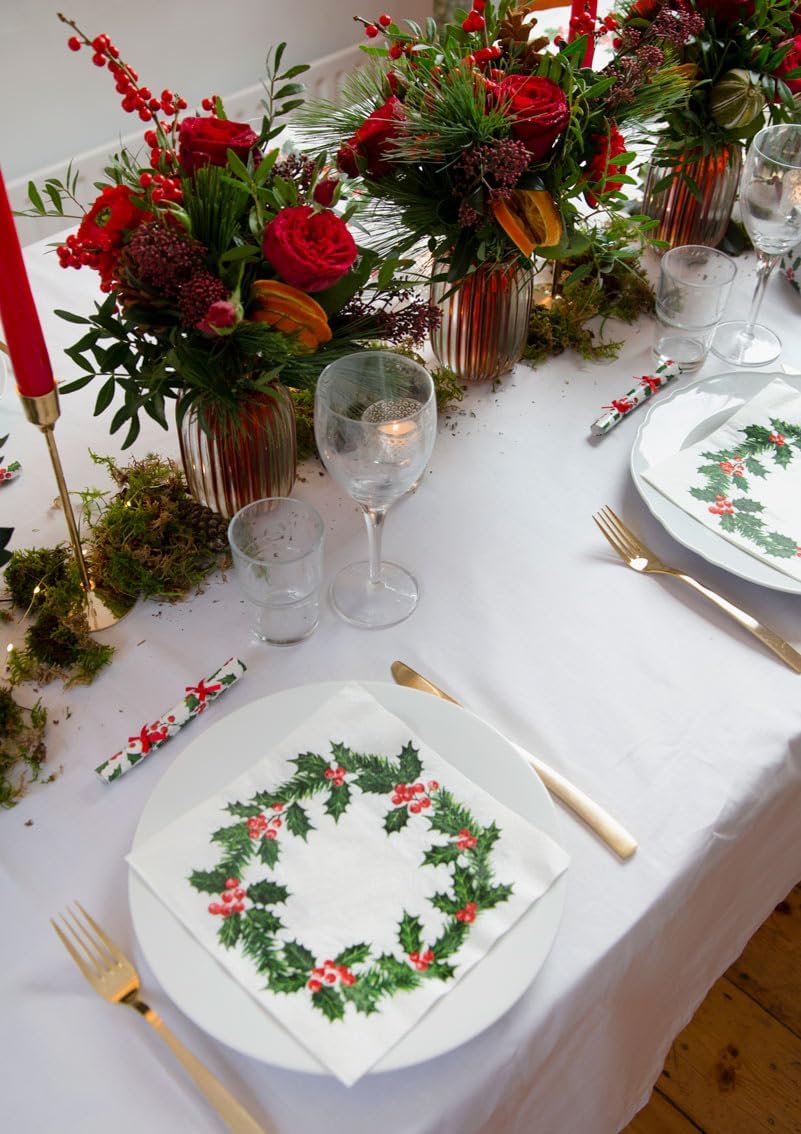 Talking Tables 20 XL Servietten Weihnachtspapier mit Stechpalmen-Design | Luxus-Einweg-Servietten |